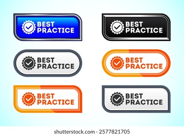 Best practicebutton set of different shapes and colors. Suitable for mobile app, and website UI design.