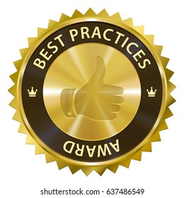 Best Practices Award medal label with symbol thumb up icon isolated on white background. Vector illustration