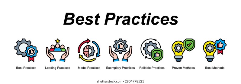 Best Practices banner web icon vector illustration concept with an icon of business with icon of Best Practices, Leading, Model, Exemplary, Reliable 