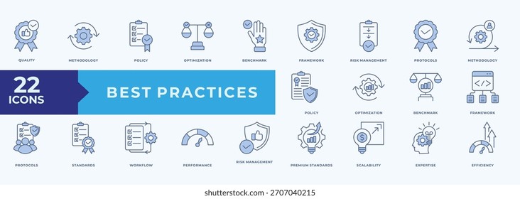 Best Practices Icon Pack Vector de ilustración de estilo azul