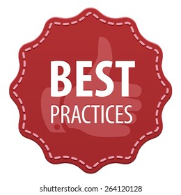 Best Practices red label with a seam icon isolated on white background. Vector illustration