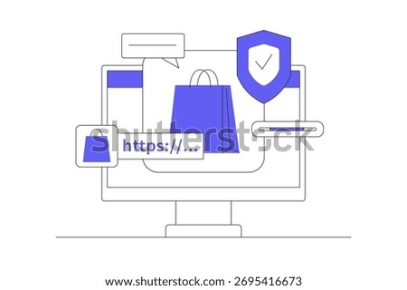 Best Practices for Secure Online Shopping. Online payment concept. Online shopping, shop, cart, digital, online, buy, sell, marketplace, retail. Flat Cartoon Vector Illustration, icon Stylish abstract