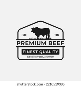 Best Premium Beef Logo Vector or Premium Beef Label Isolated. Cattle logo template in trendy style. Suitable for many purposes about Cow or cattle. Beef stamp or label text Prime Beef Natural Meat.