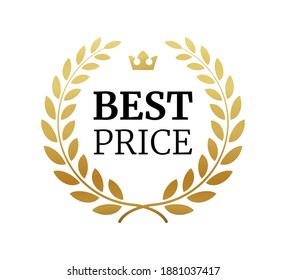 Best price badge logo design template with vintage laurel. Best price vector illustration isolated eps 10