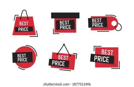 Best price badge set in black and red. Sale labels special offer best price isolated on white background. Quality sales elements vector illustration