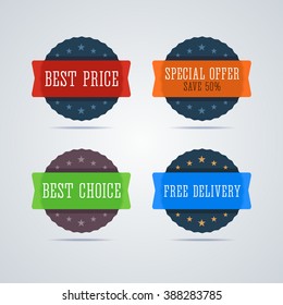 Best price badge. Transparent plastic badges in material design style. Round badges.