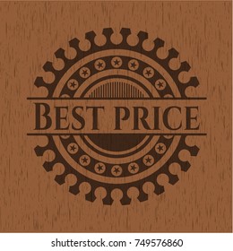 Best Price badge with wooden background