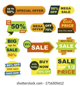 Best price badges set. Mega sale only this week isolated stickers. Holiday shopping, commerce advertising, colorful discount tags. Special offer badges, shop now vector design for clearance sale.