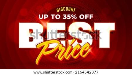 Best price banner with up to 35 percent discount offer. Guaranteed cheap price for shopping and customer satisfaction vector illustration. Warranty best price and profit bargain