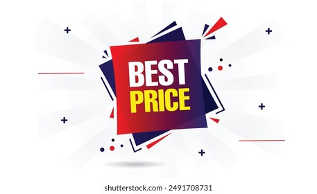 Best price banner template design with white background, blue, yellow, and red shapes vector art, perfect for eye catching sale promotions and advertising promotion, discount, offer, sale, price,