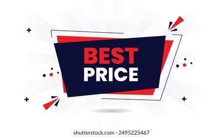 Best Price Banner Template with white background, dark blue and shining red vector art shapes, ideal for attracting attention to high value offers and promotions offer, promotion, discount, label