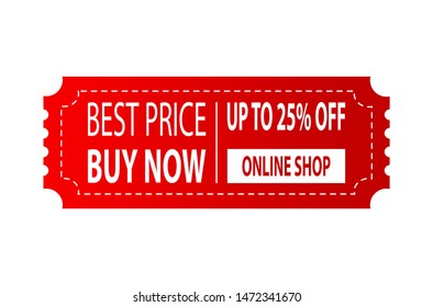 Best Price Buy now tag for 25% discount promotion. Special offer sign. Discount coupons symbol. Discount tags Vector.