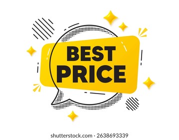 Best price chat speech bubble. Social media concept. Best Price tag. Special offer Sale sign. Advertising Discounts symbol. Yellow chat message. Offer speech bubble. Glare 3d stars. Vector