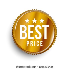 Best price gold colored circle banner on white background. Vector illustration.