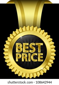 Best price golden label with ribbons, vector illustration