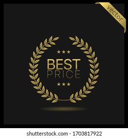 Best price Golden Laurel wreath label badge isolated. Promo golden sign. Vector illustration