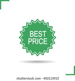 Best price green sticker. Drop shadow silhouette icon. Shop special offer badge. Negative space. Vector isolated illustration