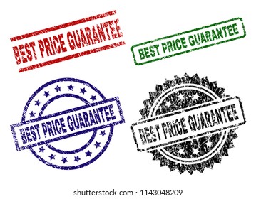 BEST PRICE GUARANTEE seal prints with distress surface. Black, green,red,blue vector rubber prints of BEST PRICE GUARANTEE title with corroded surface. Rubber seals with circle, rectangle,