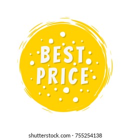 Best price inscription on yellow painted spot with brush strokes vector illustration isolated on white background, promo text with advertisement