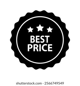 Best price label badge glyph icon. Business, product quality, sale, promotion, guarantee, marketing, advertising concepts. Flat vector design isolated illustration. 
