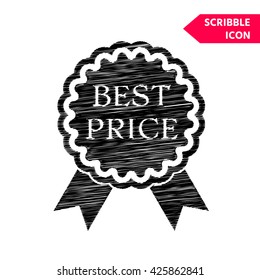 Best Price label icon with ribbons. Scribble icon for you design.