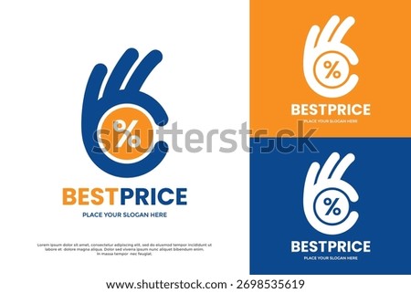 Best Price logo template. A hand 'OK' gesture combined with a percentage symbol. Ideal for sales, discounts, retail promotions, quality guarantees, and finance apps.