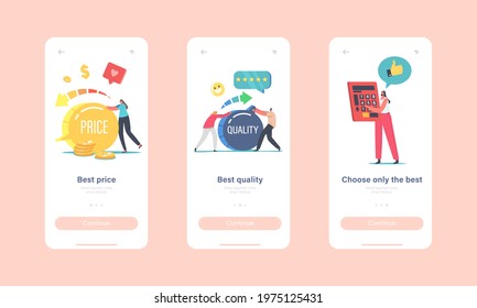 Best Price Mobile App Page Onboard Screen Template. Businessman Character Pull Huge Lever Arm to Increase Level Quality, Evaluation Rate, Work Efficiency Concept. Cartoon People Vector Illustration