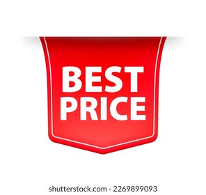 Best price red label with ribbon. Vector illustration