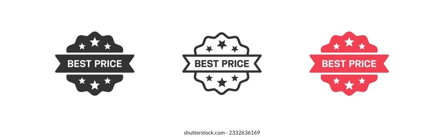 Best price red sticker icon isolated on white background. Quality badge symbol. Warranty, price, sale, discount. Flat design for web UI. Vector illustration.