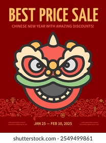 Best Price Sale and Happy Chinese New Year of Green Wooden Snake Concept Vertical Invitation Placard Poster Banner Card Template. Vector illustration