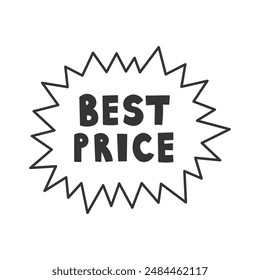 Bester Preis-Verkaufstext in explodierender Rahmenblase. Handgeschriebenes Werbe-Marketing-Werbe-Label im Comic-Stil. isolierte Vektorillustration