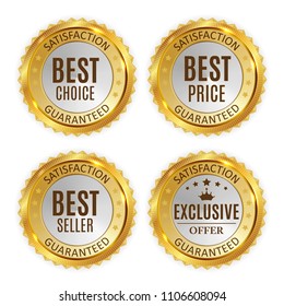 Best Price, Seller, Choice and Exclusive offer Golden Shiny Label Sign Collection Set. Vector Illustration EPS10