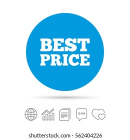 Best price sign icon. Special offer symbol. Copy files, chat speech bubble and chart web icons. Vector