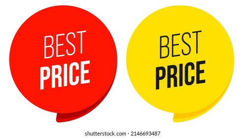 Best price sticker with chat box design for sale promotion. Set of label or button for marketing commercial campaign vector illustration isolated on white background