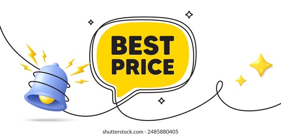 Best Price tag. Continuous line art banner. Special offer Sale sign. Advertising Discounts symbol. Best price speech bubble background. Wrapped 3d bell icon. Vector