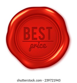 Best price text on vector red wax seal isolated on white