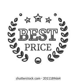 Mejor precio, insignia vectorial con una corona de laurel. Mejor etiqueta de precio