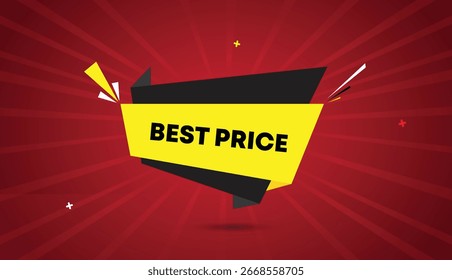Best price web banner vector art template design with badge icon label black gray yellow shapes bold text dark red light sunshine abstract business background for modern creative projects