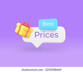 Best prices sale discount commercial special offer gift box quick tips 3d icon realistic vector illustration. Price off shopping advertising present surprise financial choice clearance marketing deal