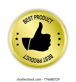 Best product Gold sign with thumb up, vector illustration