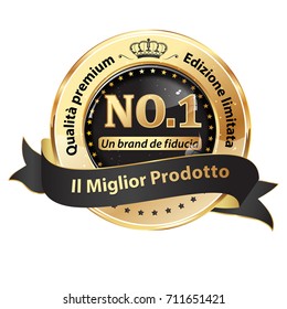 The best product (Miglior Prodotto) - Italian business award ribbon. Text translation: trusted brand,premium quality, limited edition