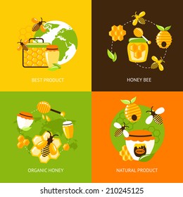 Best product organic natural honey bee icons set isolated vector illustration