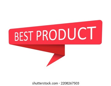 MEJOR PRODUCTO. Banner rojo, puntero, pegatina, etiqueta o burbuja de voz para aplicaciones, sitios web e ideas creativas. Diseño de vectores