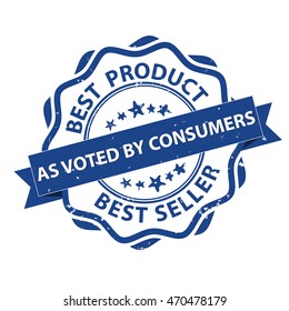 Best Product, Best seller, as voted by consumers - grunge blue printable label / stamp. Print colors used