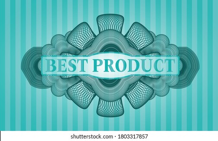 Best Product text inside Currency Turquoise color realistic badge. Bars luxurious background. Vector illustration. 