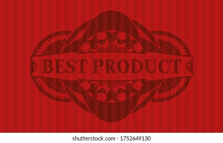 Mejor texto de producto dentro de una insignia realista de color rojo. Fondo elegante de las barras. Ilustración vectorial. 