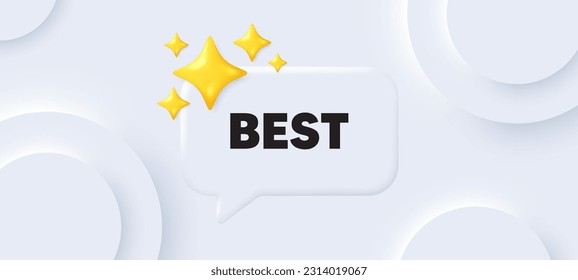 Best promotion tag. Neumorphic background with chat speech bubble. Special offer Sale sign. Advertising Discounts symbol. Best speech message. Banner with 3d stars. Vector
