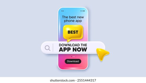 Best promotion tag. Phone mockup screen. Download the app now. Special offer Sale sign. Advertising Discounts symbol. Phone download app search bar. Best text message. Vector