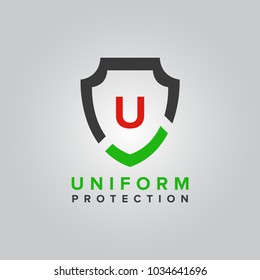Best protection shield logo vector illustration isolated on white background. Shield icon. Shield protection abstract logo with Letter U initial