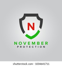 Best protection shield logo vector illustration isolated on white background. Shield icon. Shield protection abstract logo with Letter N initial